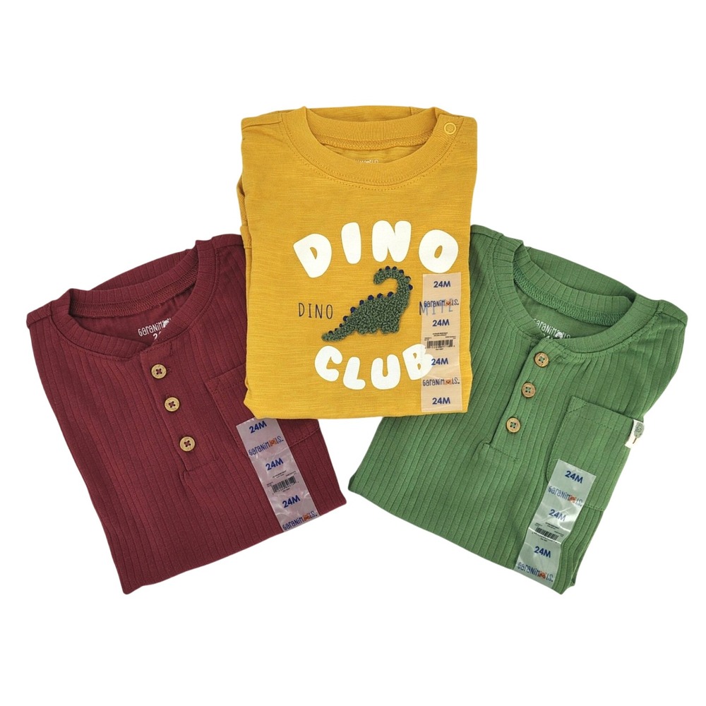 Garanimals Bodysuits Toddler Boys 24M Green Burgundy Yellow Dino 3 Count NEW